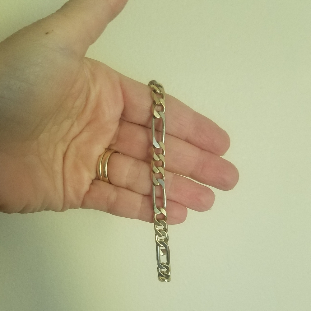 10k yellow & white gold link chain bracelet for men or women - Picture 4 of 9